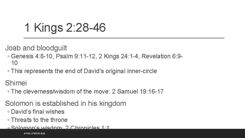 1 Kings 2: 28 -46 Joab and bloodguilt ◦ Genesis 4: 8 -10, Psalm