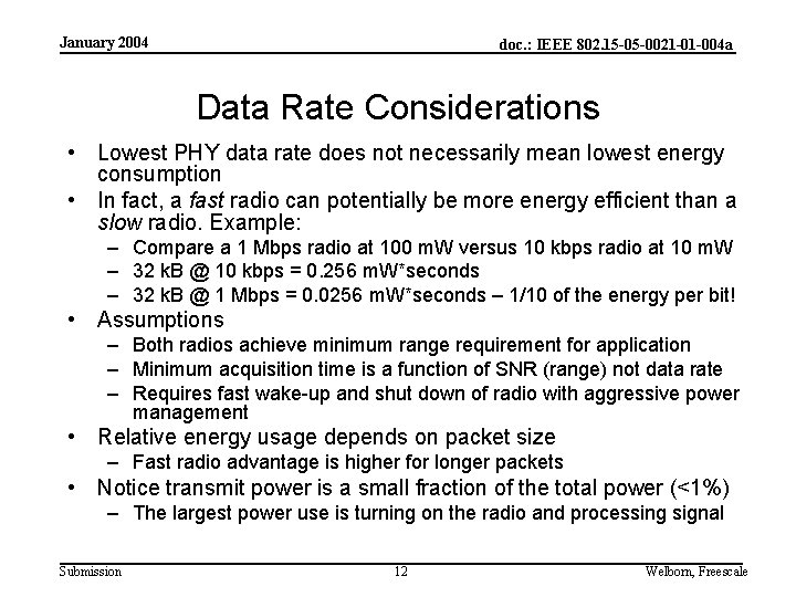 January 2004 doc. : IEEE 802. 15 -05 -0021 -01 -004 a Data Rate