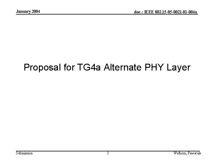 January 2004 doc. : IEEE 802. 15 -05 -0021 -01 -004 a Proposal for