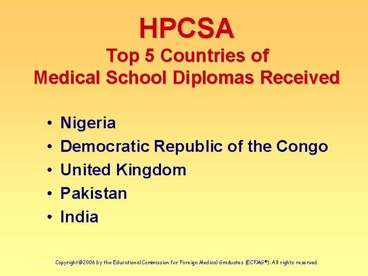 HPCSA Top 5 Countries of Medical School Diplomas Received • • • Nigeria Democratic