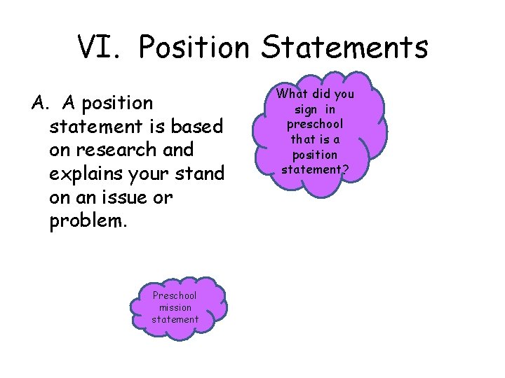 VI. Position Statements A. A position statement is based on research and explains your