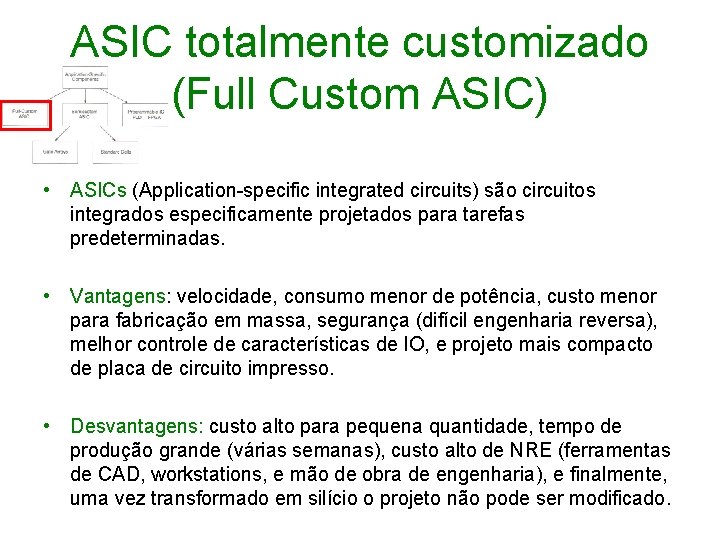 ASIC totalmente customizado (Full Custom ASIC) • ASICs (Application-specific integrated circuits) são circuitos integrados