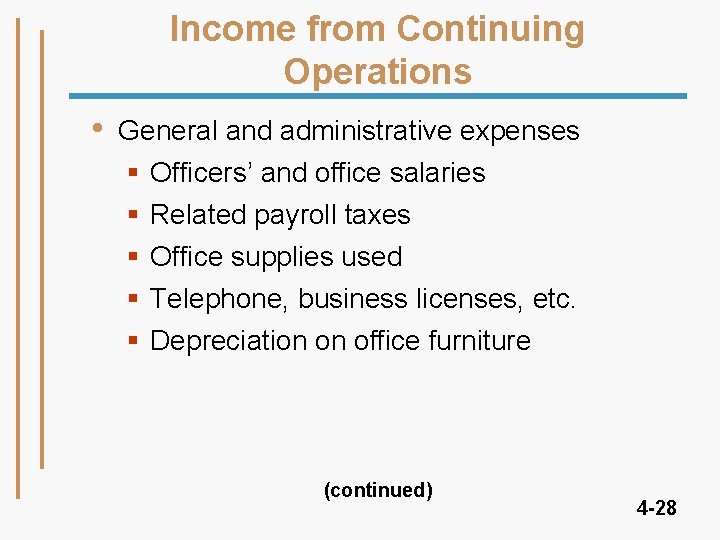 Income from Continuing Operations • General and administrative expenses § § § Officers’ and Income from Continuing Operations • General and administrative expenses § § § Officers’ and