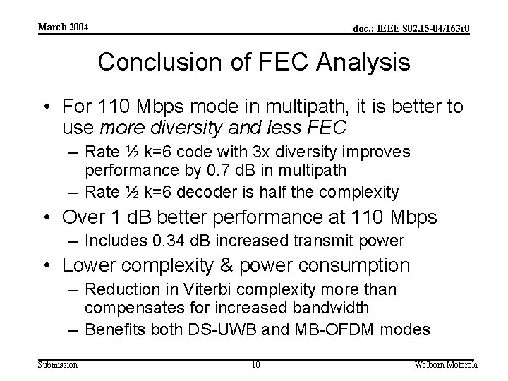 March 2004 doc. : IEEE 802. 15 -04/163 r 0 Conclusion of FEC Analysis