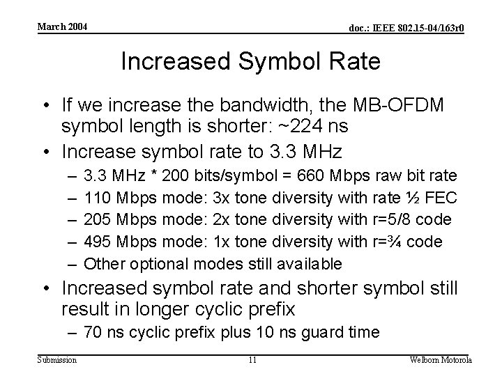 March 2004 doc. : IEEE 802. 15 -04/163 r 0 Increased Symbol Rate •