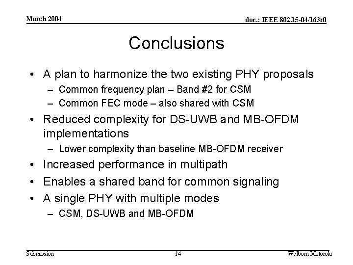 March 2004 doc. : IEEE 802. 15 -04/163 r 0 Conclusions • A plan