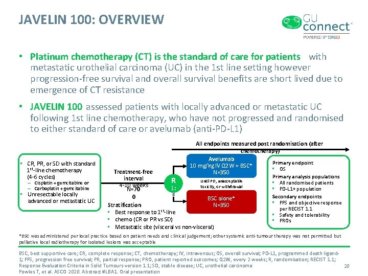 JAVELIN 100: OVERVIEW • Platinum chemotherapy (CT) is the standard of care for patients