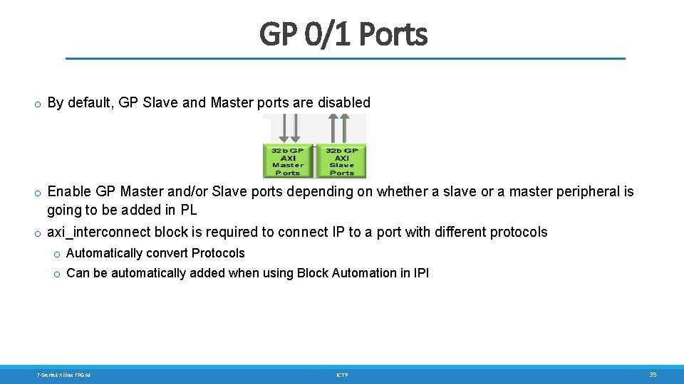 GP 0/1 Ports o By default, GP Slave and Master ports are disabled o