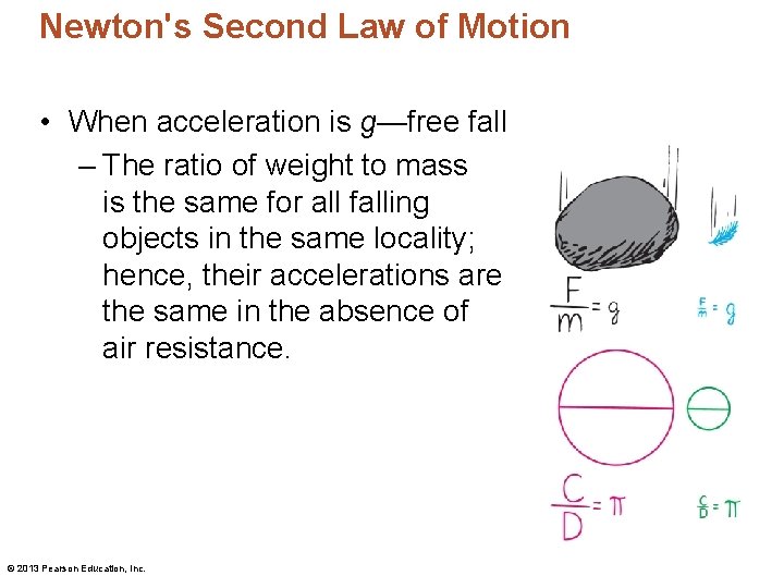 Newton's Second Law of Motion • When acceleration is g—free fall – The ratio