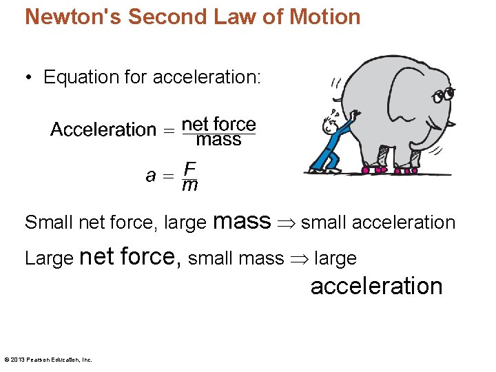 Newton's Second Law of Motion • Equation for acceleration: Small net force, large mass