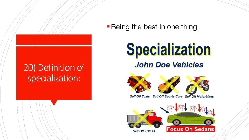 § Being the best in one thing 20) Definition of specialization: 