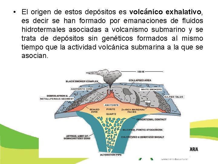  • El origen de estos depósitos es volcánico exhalativo, es decir se han