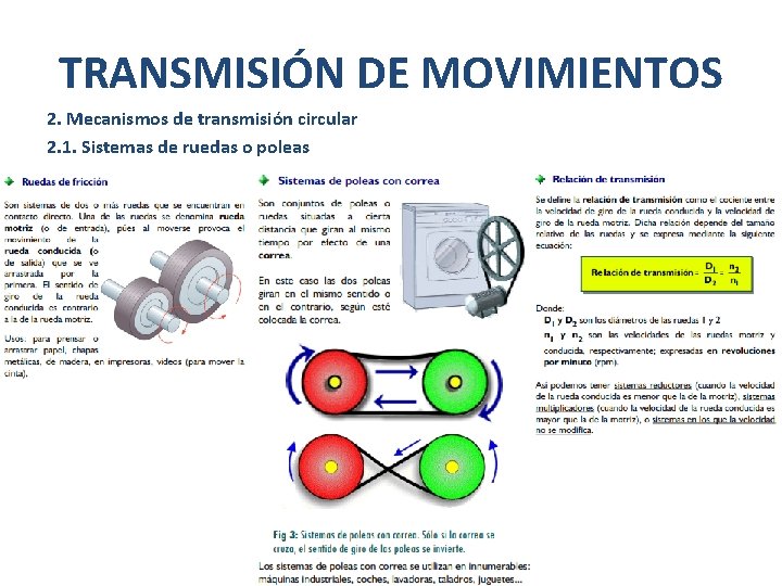 TRANSMISIÓN DE MOVIMIENTOS 2. Mecanismos de transmisión circular 2. 1. Sistemas de ruedas o