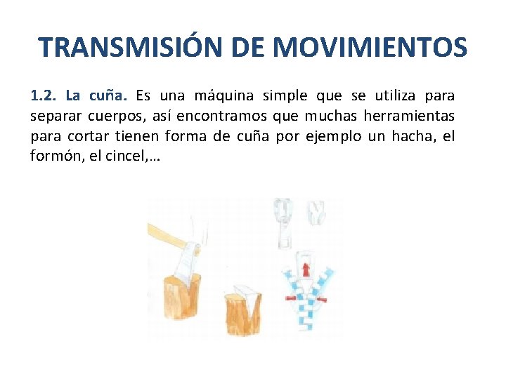 TRANSMISIÓN DE MOVIMIENTOS 1. 2. La cuña. Es una máquina simple que se utiliza