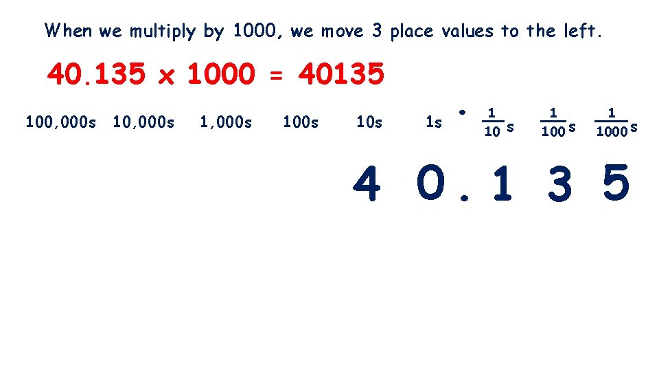 When we multiply by 1000, we move 3 place values to the left. 40.