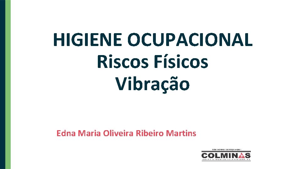 HIGIENE OCUPACIONAL Riscos Físicos Vibração Edna Maria Oliveira Ribeiro Martins 