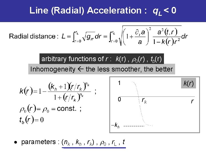 Line (Radial) Acceleration : q. L < 0 arbitrary functions of r : k(r)