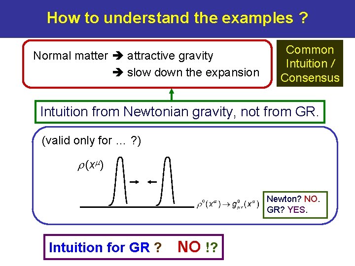 How to understand the examples ? Normal matter attractive gravity slow down the expansion