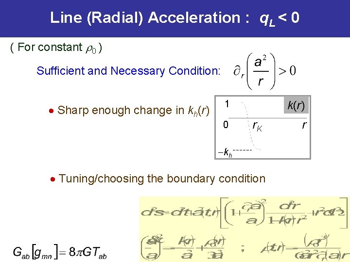 Line (Radial) Acceleration : q. L < 0 ( For constant 0 ) Sufficient