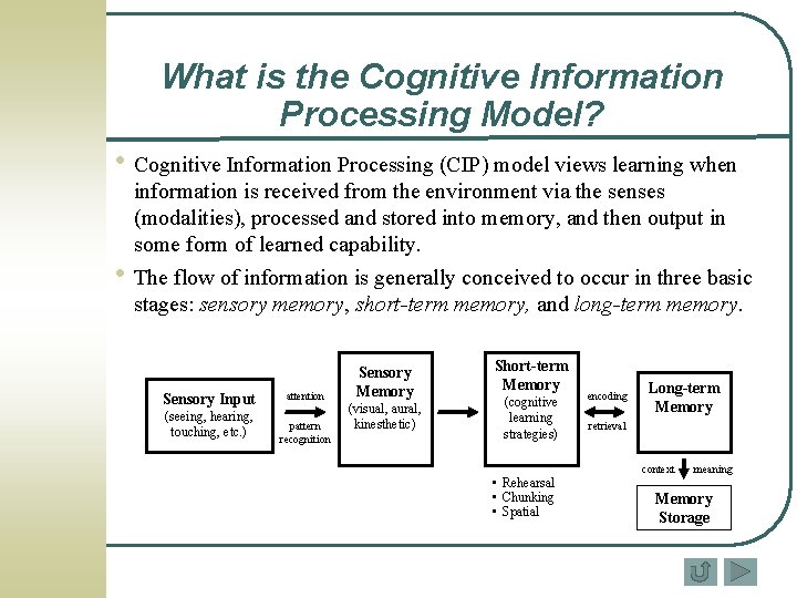 What is the Cognitive Information Processing Model? • Cognitive Information Processing (CIP) model views What is the Cognitive Information Processing Model? • Cognitive Information Processing (CIP) model views