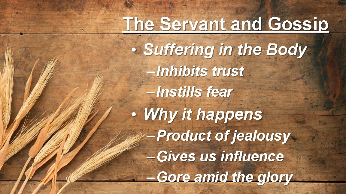 The Servant and Gossip • Suffering in the Body – Inhibits trust – Instills