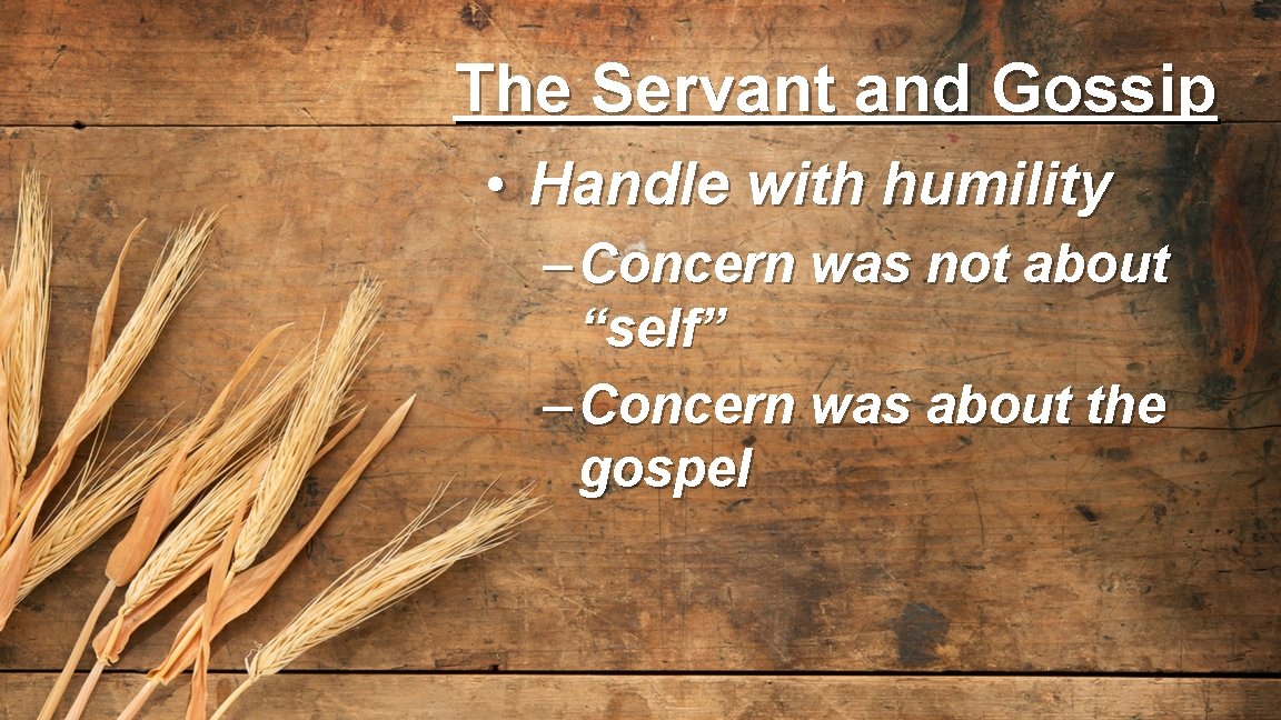 The Servant and Gossip • Handle with humility – Concern was not about “self”