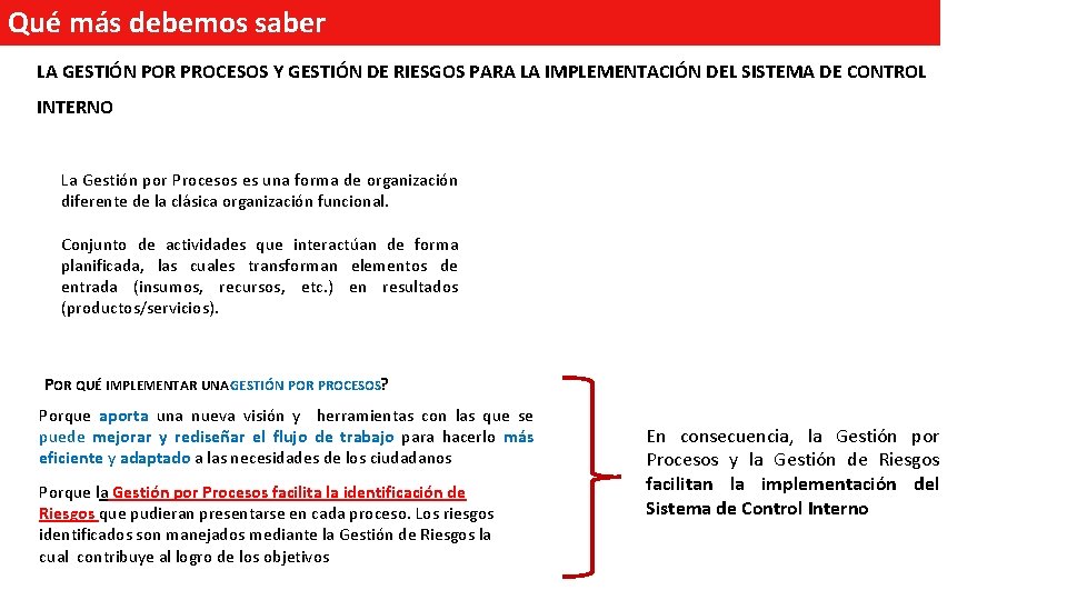 Qué más debemos saber LA GESTIÓN POR PROCESOS Y GESTIÓN DE RIESGOS PARA LA