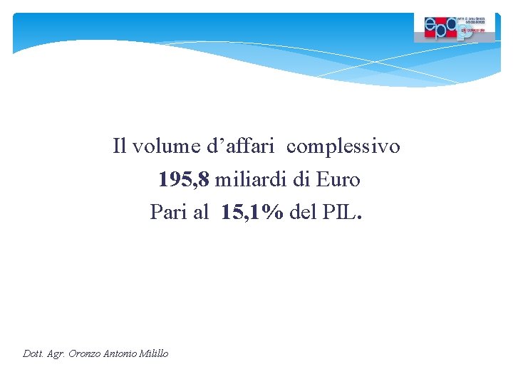 Il volume d’affari complessivo 195, 8 miliardi di Euro Pari al 15, 1% del