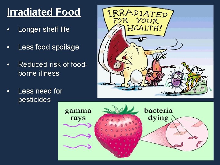 Irradiated Food • Longer shelf life • Less food spoilage • Reduced risk of