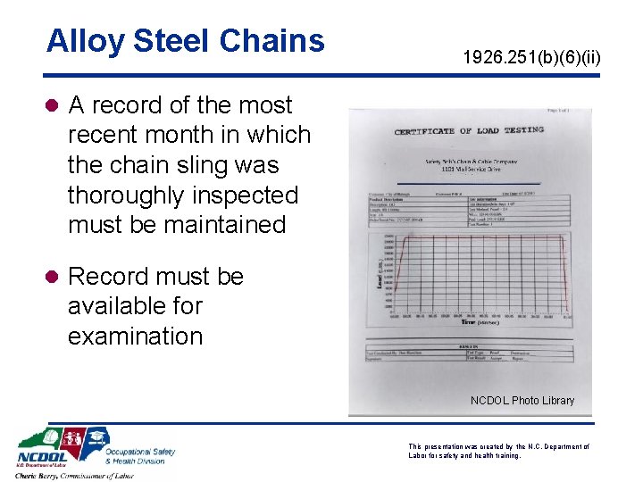 Alloy Steel Chains 1926. 251(b)(6)(ii) l A record of the most recent month in Alloy Steel Chains 1926. 251(b)(6)(ii) l A record of the most recent month in