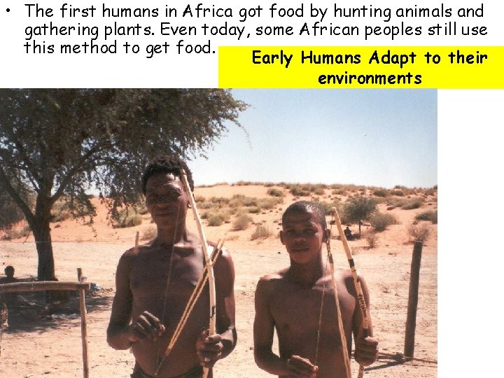  • The first humans in Africa got food by hunting animals and gathering