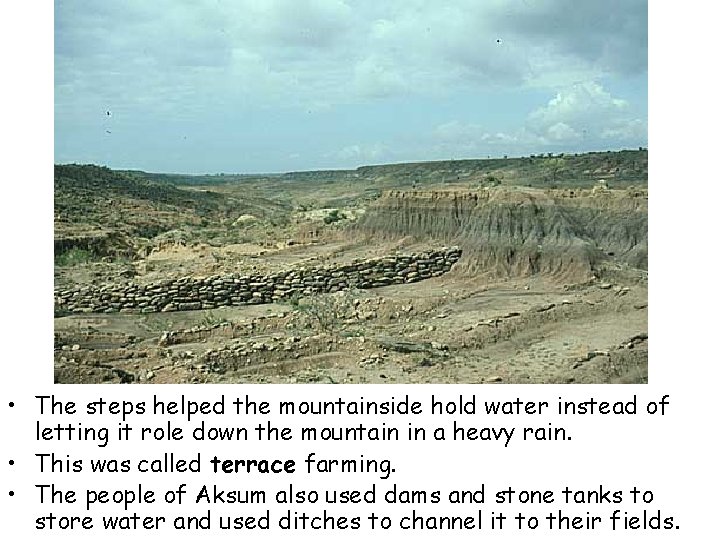  • The steps helped the mountainside hold water instead of letting it role