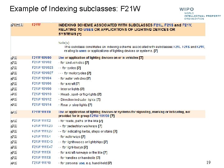 Example of Indexing subclasses: F 21 W 19 