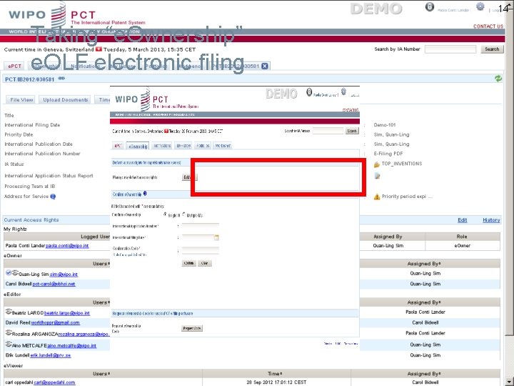 14 Taking “e. Ownership” e. OLF electronic filing 