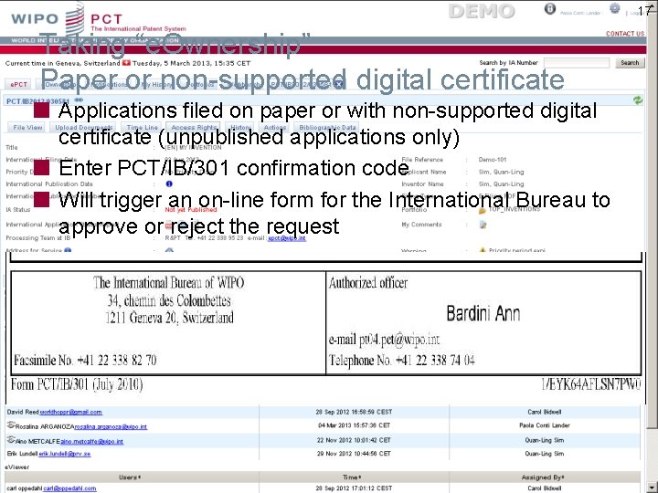 17 Taking “e. Ownership” Paper or non-supported digital certificate Applications filed on paper or