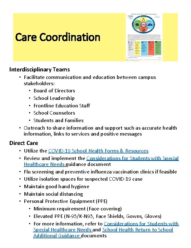 Care Coordination Interdisciplinary Teams • Facilitate communication and education between campus stakeholders: • Board
