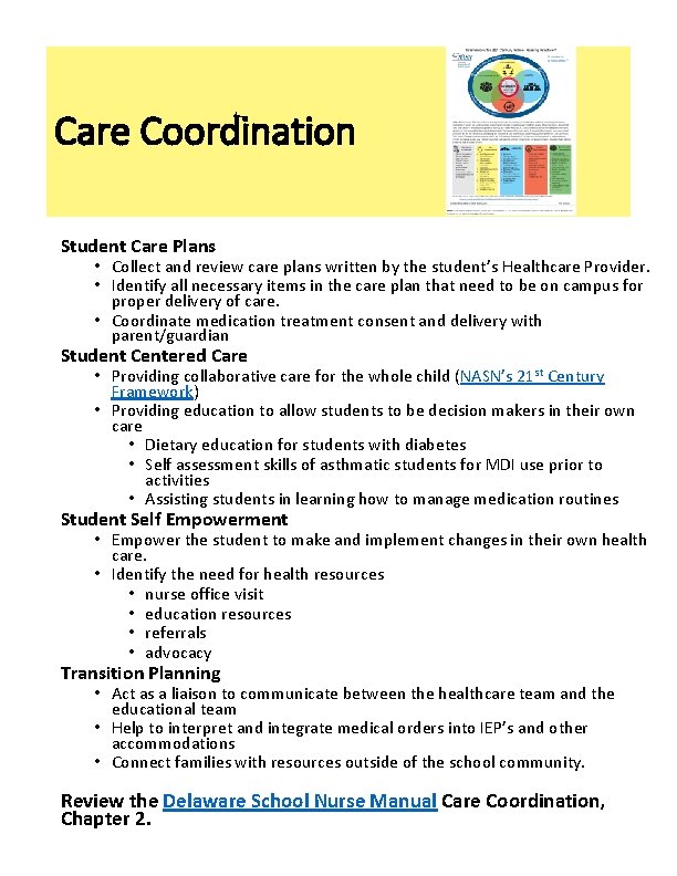 Care Coordination Student Care Plans • Collect and review care plans written by the