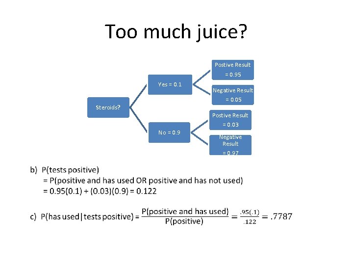 Too much juice? Postive Result = 0. 95 Yes = 0. 1 Negative Result
