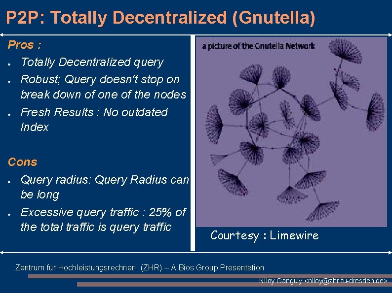 P 2 P: Totally Decentralized (Gnutella) Pros : ● Totally Decentralized query ● Robust; P 2 P: Totally Decentralized (Gnutella) Pros : ● Totally Decentralized query ● Robust;