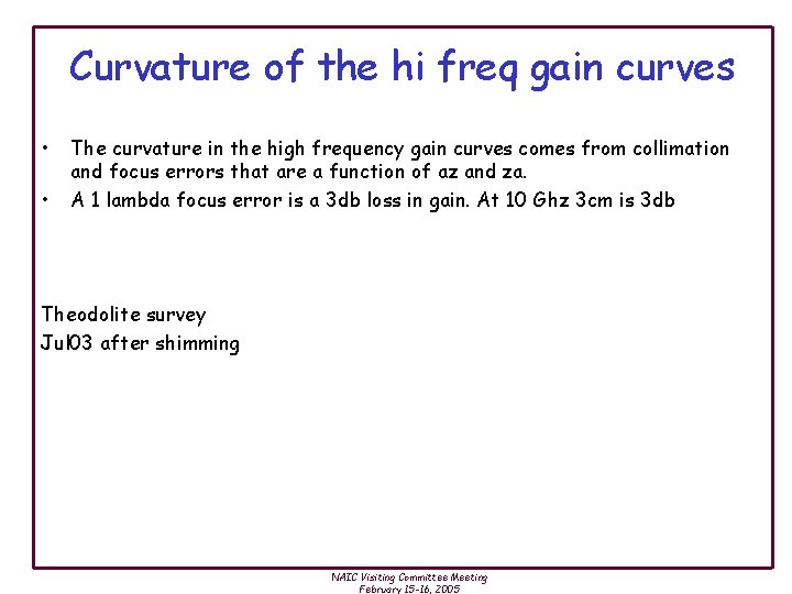 Curvature of the hi freq gain curves • • The curvature in the high