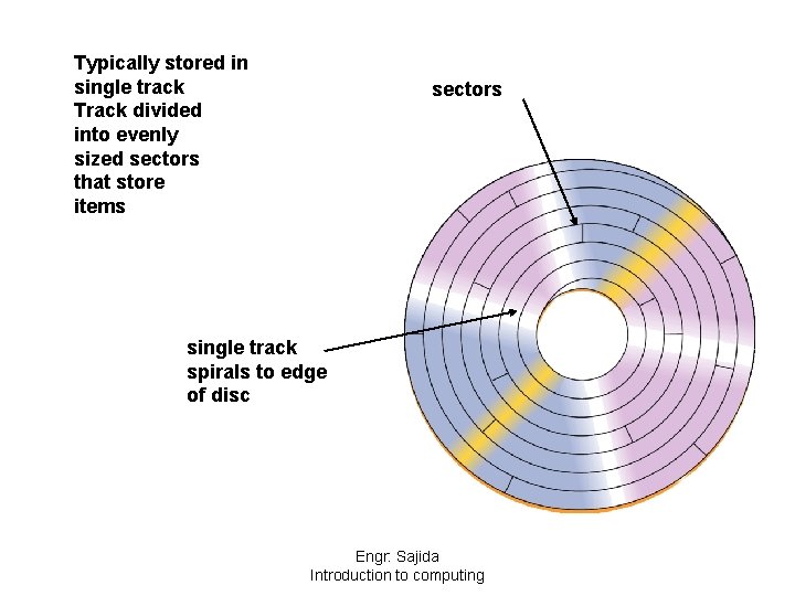 Typically stored in single track Track divided into evenly sized sectors that store items