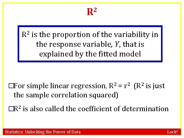 R 2 is the proportion of the variability in the response variable, Y, that