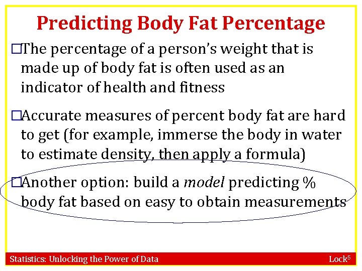 Predicting Body Fat Percentage �The percentage of a person’s weight that is made up