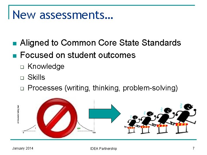New assessments… n n Aligned to Common Core State Standards Focused on student outcomes