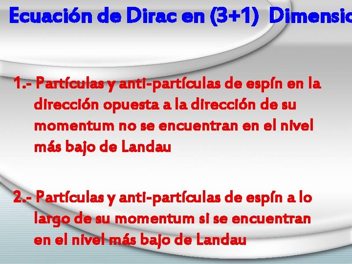 Ecuación de Dirac en (3+1) Dimensio 1. - Partículas y anti-partículas de espín en