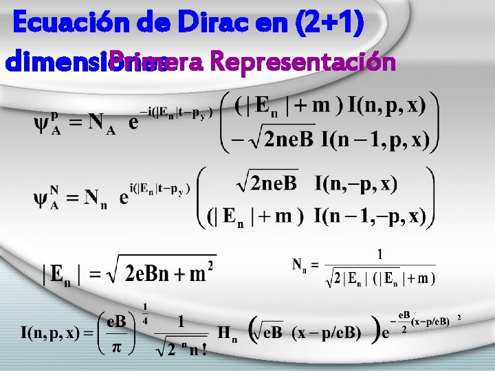 Ecuación de Dirac en (2+1) Primera Representación dimensiones 