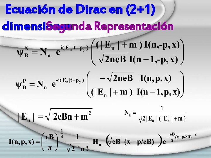 Ecuación de Dirac en (2+1) Segunda Representación dimensiones 