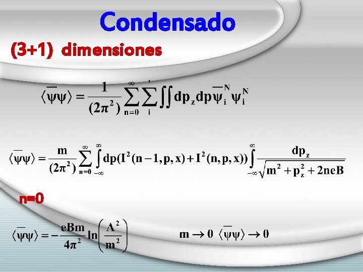 Condensado (3+1) dimensiones n=0 