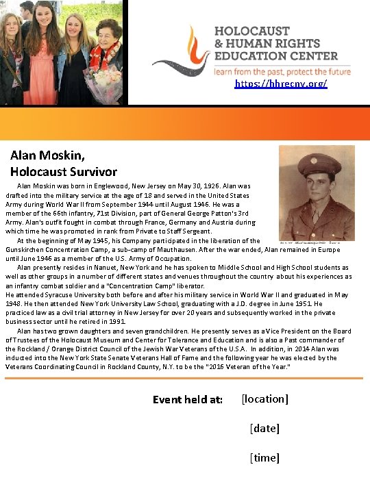https: //hhrecny. org/ Alan Moskin, Holocaust Survivor Alan Moskin was born in Englewood, New