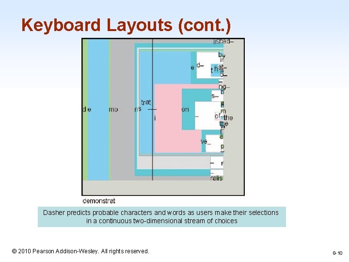 Keyboard Layouts (cont. ) Dasher predicts probable characters and words as users make their